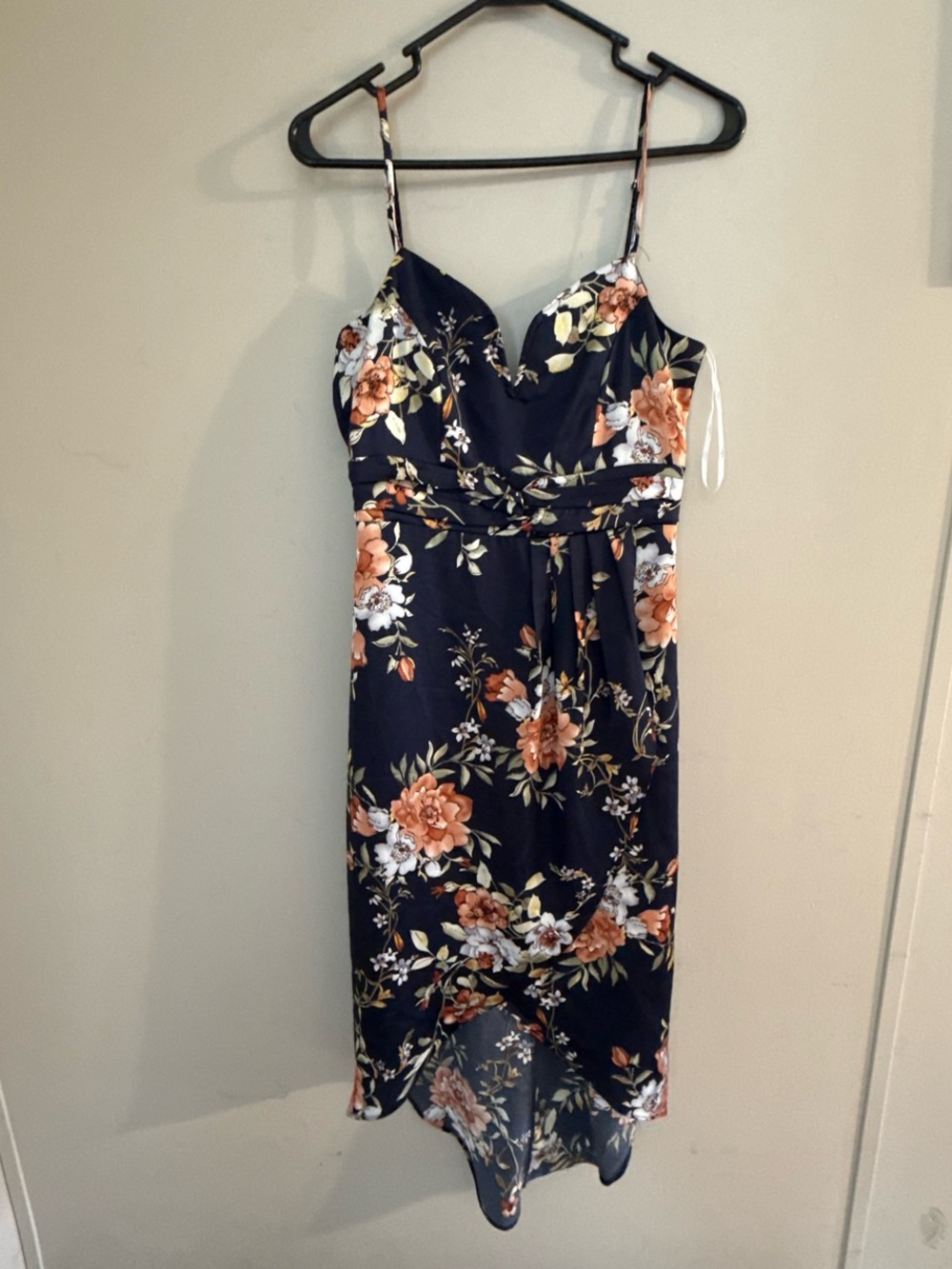 Lulu's Navy Floral High-Low Spaghetti Strap Dress